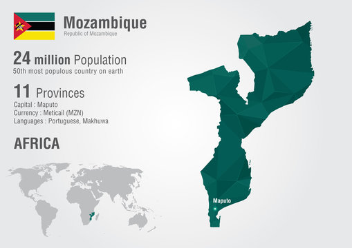 Mozambique world map with a pixel diamond